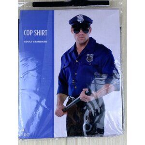 Mens Police Cop Shirt Halloween Cosplay Adult Up To Size 44 Blue NEW